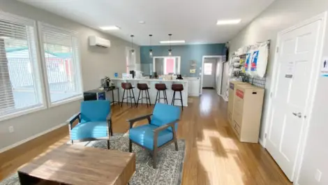 inside the rental office lobby
