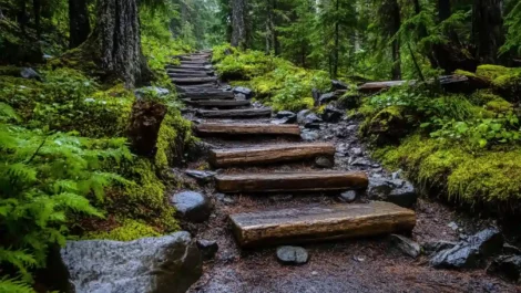 log stairs in the woods