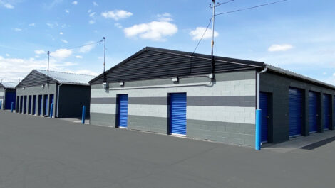 row of outdoor storage units at glacier west self storage