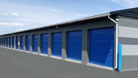 row of outdoor storage units at glacier west self storage