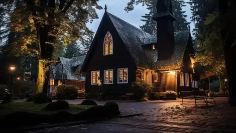 Front yard of a large house.