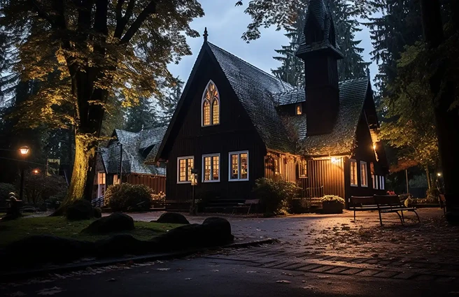 Front yard of a large house.