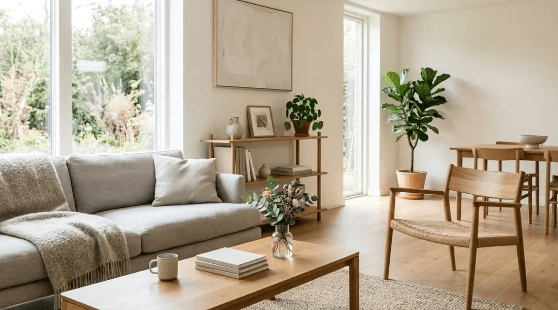 An organized and bright living room.
